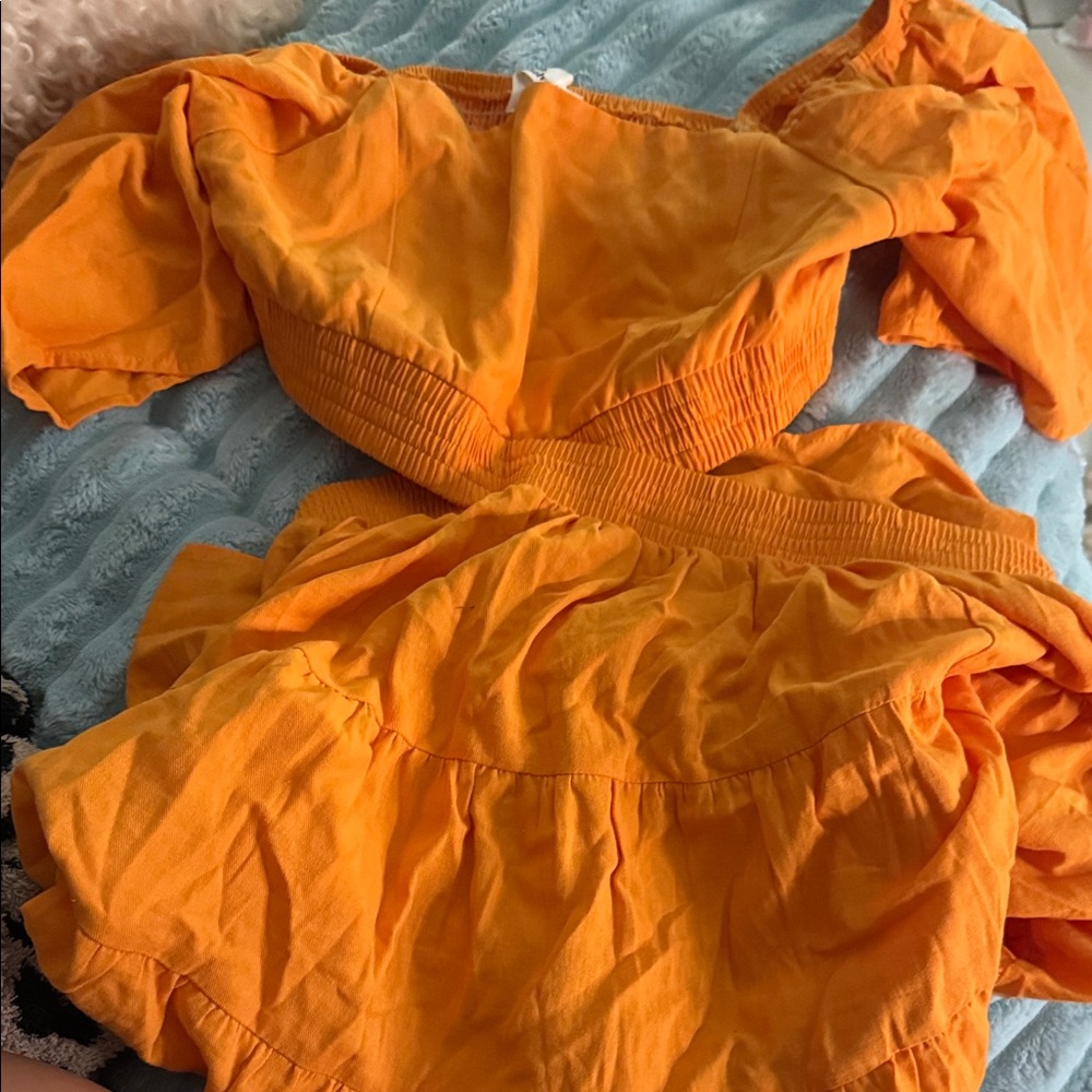 Orange Puff Sleeve Dress